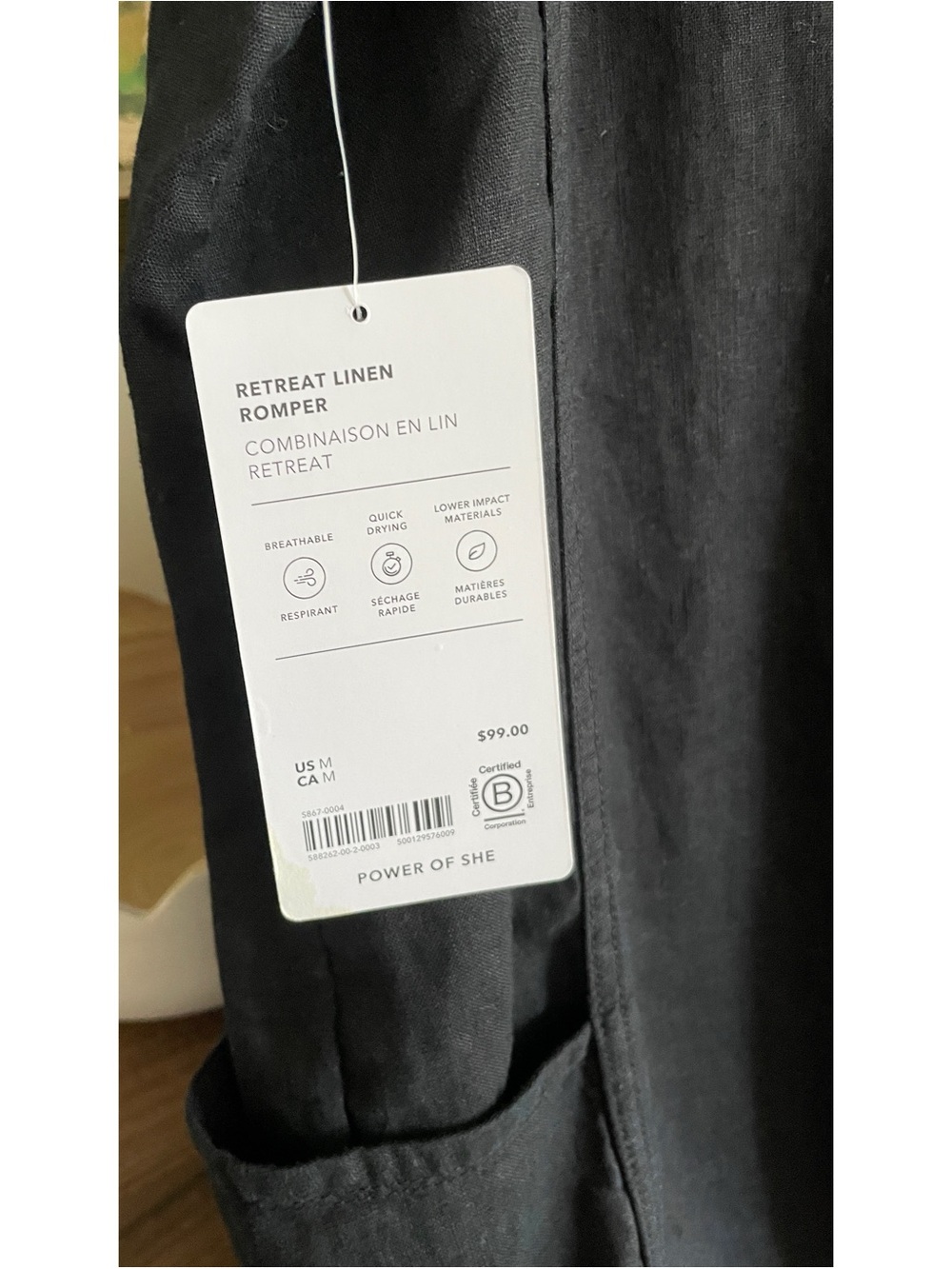 NWT Athleta Retreat Linen Romper BLACK Pockets, Size Medium - Picture 10 of 14